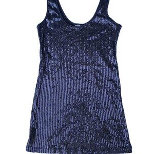 Express Sequined Sparkly Front Gunmetal Black Cotton Blend Sz L Tank Top